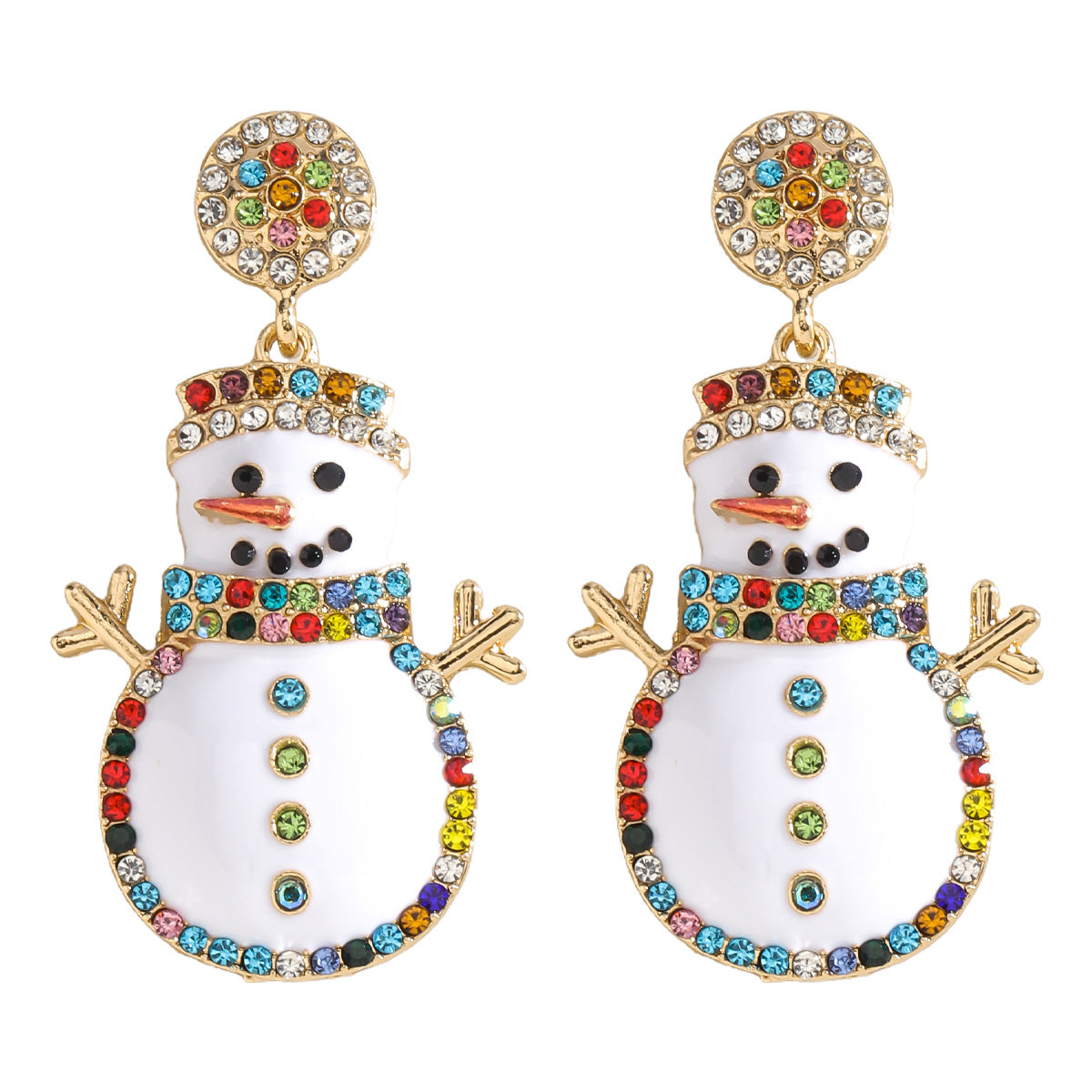 Wholesale Christmas Cartoon Snowman Earrings Colorful Diamond Cute Earrings